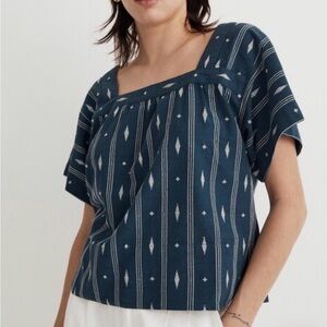 Madewell Square-Neck Short-Sleeve Top in Jacquard Blue Small